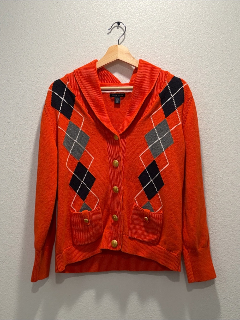 Tommy Hilfiger Plaid Cardigan | Collard Argyle Sweater XL